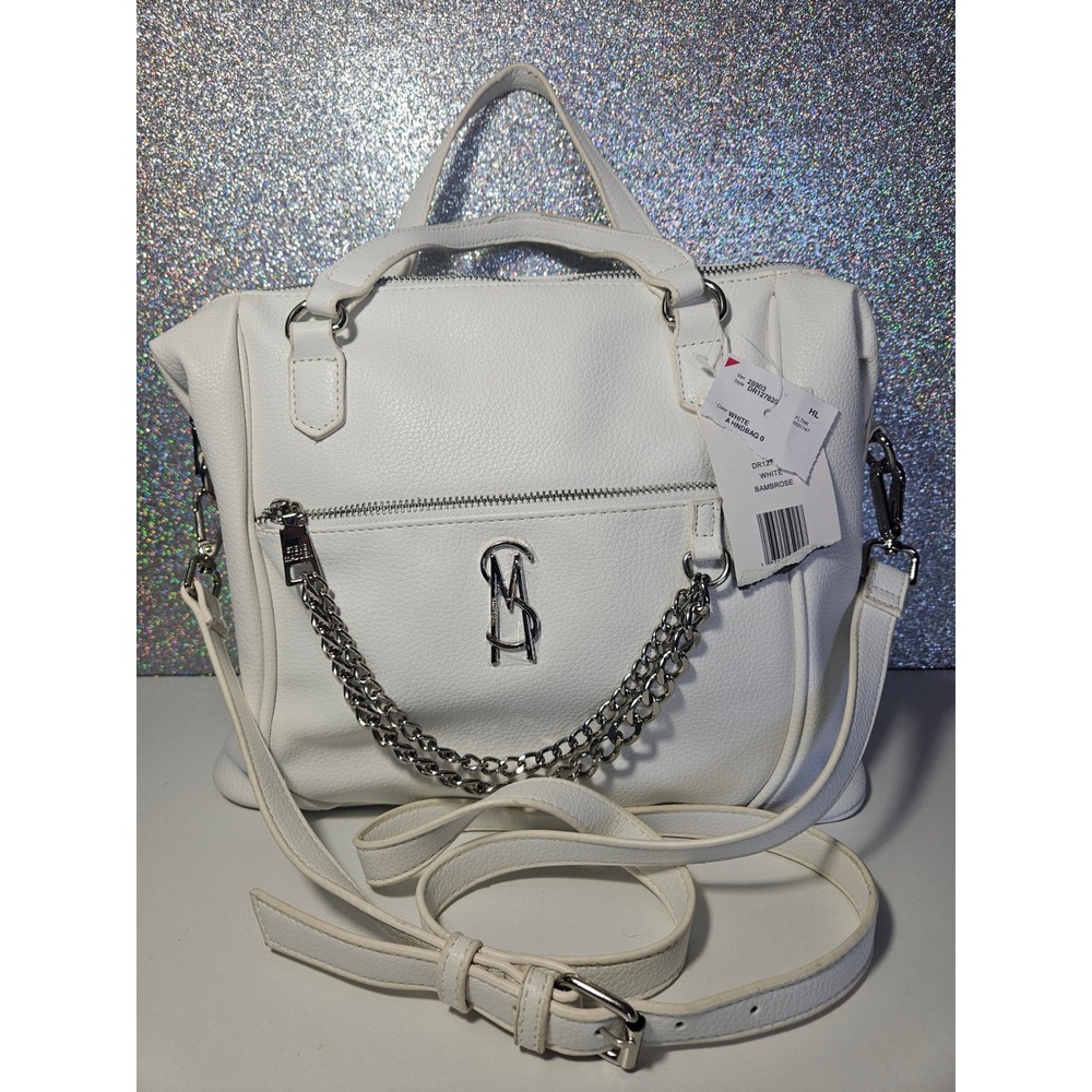 Steve Madden Bambrose White Chain Swag Satchel Crossbody Handbag Bag Purse NWT